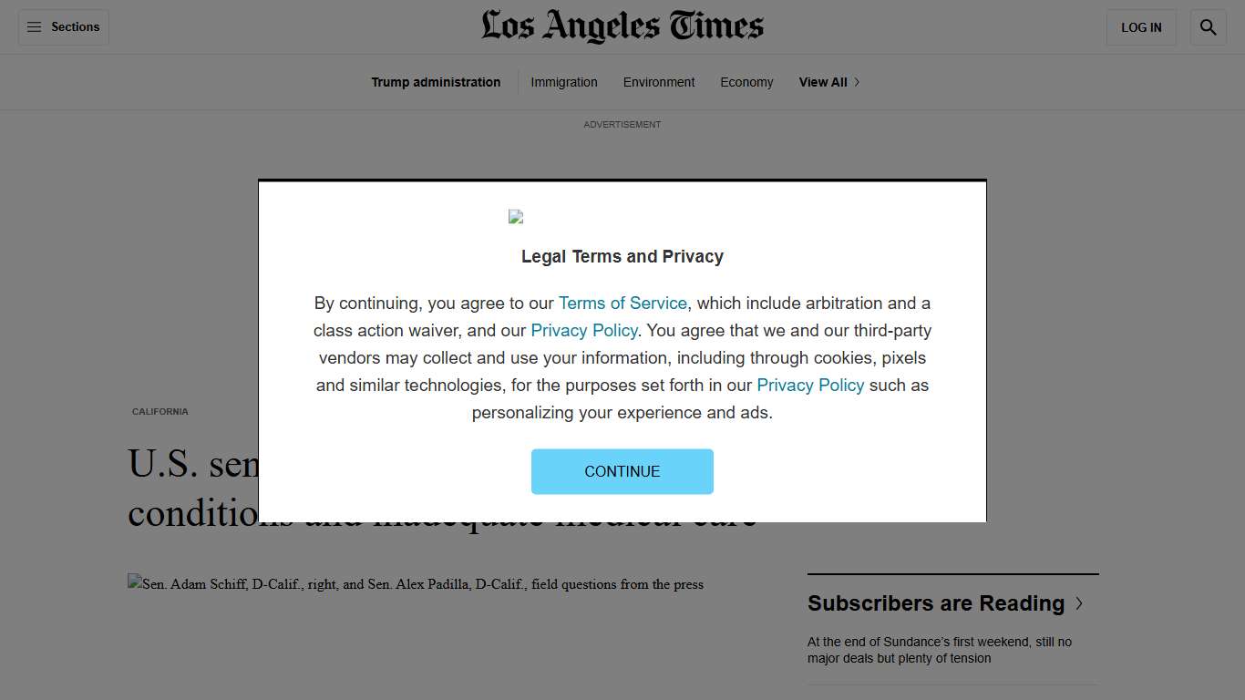 U.S. senators tour California City ICE facility, decry conditions and inadequate medical care - Los Angeles Times